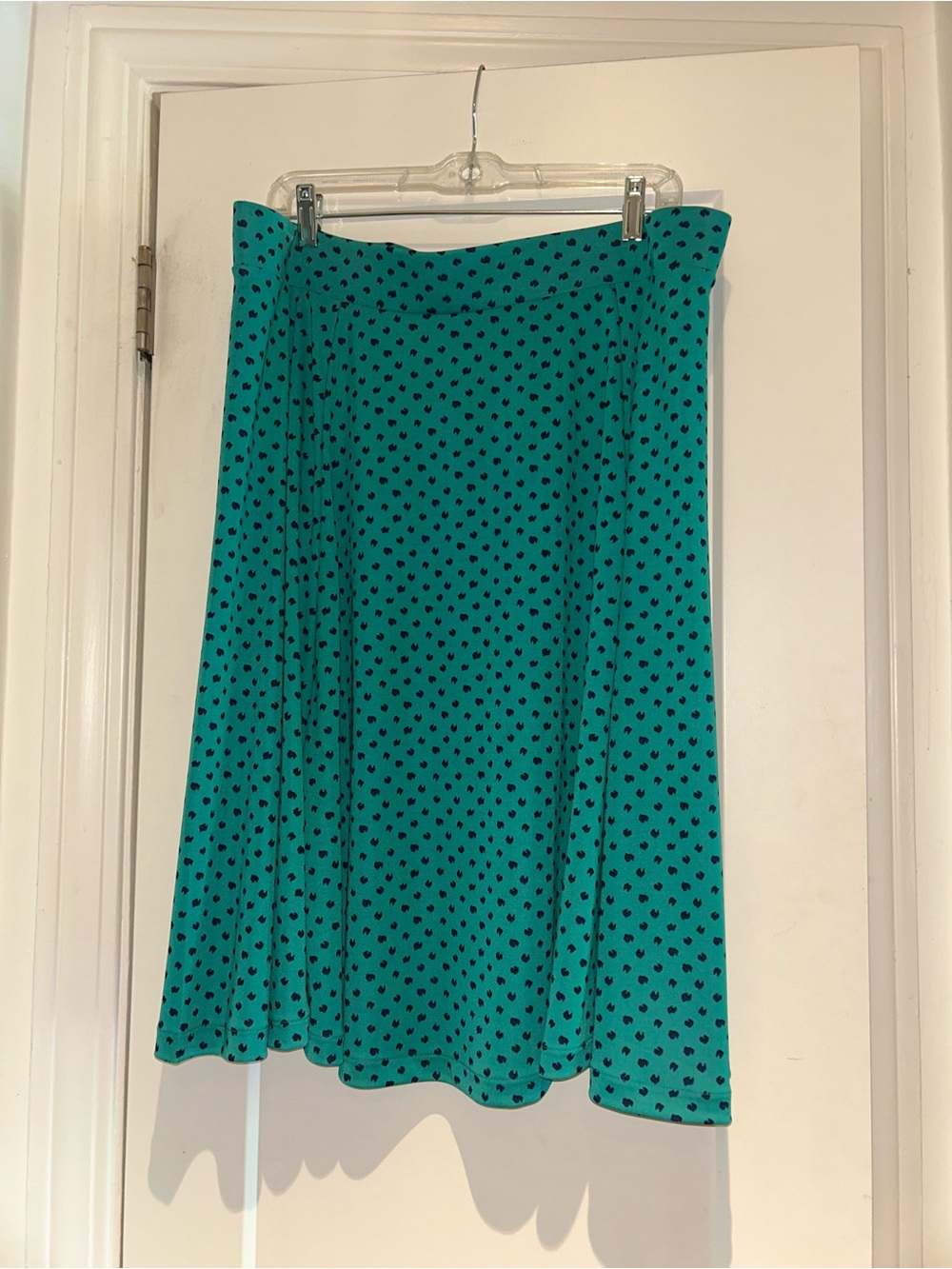 Lands' End Teal Midi Skirt with Black Dot Print